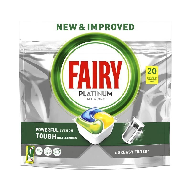 Fairy Platinum Lemon automātiskās trauku mazgājamās mašīnas kapsulas, 20 gab cena un informācija | Trauku mazgāšanas līdzekļi | 220.lv