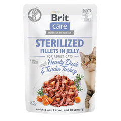 Brit Care Sterilized Fillets in Jelly sterilizētiem kaķiem, ar pīli un tītaru, 24 x 85 g cena un informācija | Konservi kaķiem | 220.lv