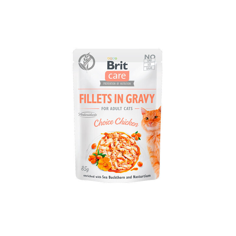 Brit Care Fillets in gravy pieaugušiem kaķiem ar vistu, 24 x 85 g цена и информация | Konservi kaķiem | 220.lv