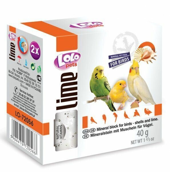 Minerālakmens putniem ar gliemežvākiem LoLo Pets Lime, 40g цена и информация | Putnu barība | 220.lv