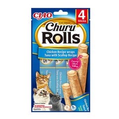 Churu Rolls kaķiem ar vistu, tunci un ķemmīšgliemene, 4x10g цена и информация | Лакомства для кошек | 220.lv