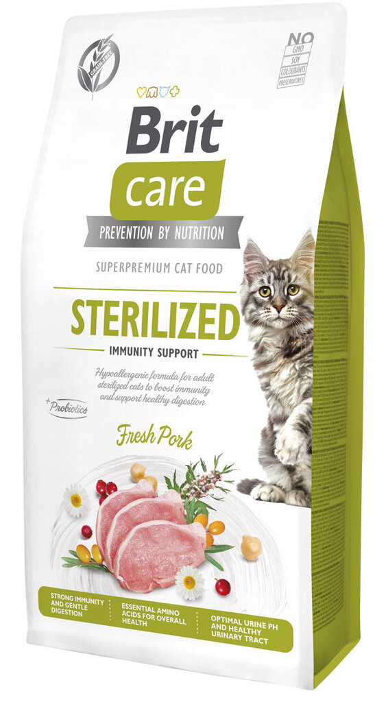 Brit Care Cat Grain-Free Sterilized Immunity Support kaķiem ar cūkgaļu, 7 kg цена и информация | Sausā barība kaķiem | 220.lv