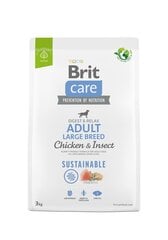 Brit Care Sustainable lielajiem suņiem ar vistu un insektiem, 3kg cena un informācija | Sausā barība suņiem | 220.lv
