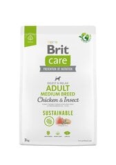 Сухой корм для собак BRIT Care Dog Sustainable Adult Medium Breed Chicken & Insect, 3 кг цена и информация | Сухой корм для собак | 220.lv