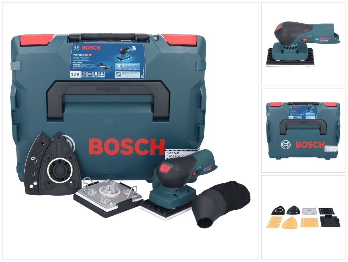 Bosch GSS 12V-13 Profesionālā bezvadu slīpmašīna 12 V + L-BOXX - bez akumulatora, bez lādētāja cena un informācija | Slīpmašīnas | 220.lv