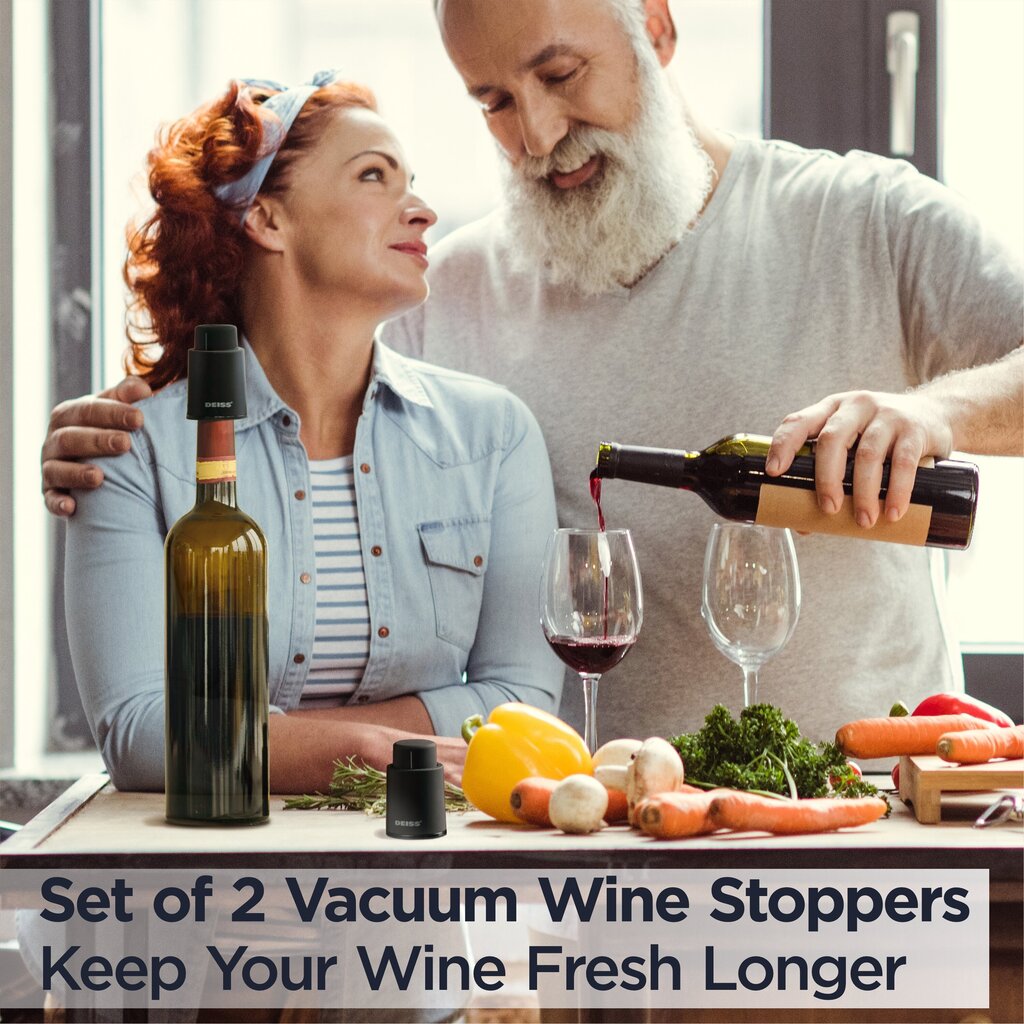 Deiss Lux Vakuuma vīna korķis ar datuma atzīmēm, 2 gab. cena un informācija | Virtuves piederumi | 220.lv
