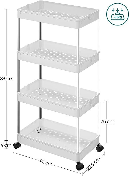 Mobilais virtuves plaukts uz riteņiem Songmics KSC10WT, balts цена и информация | Virtuves skapīši | 220.lv