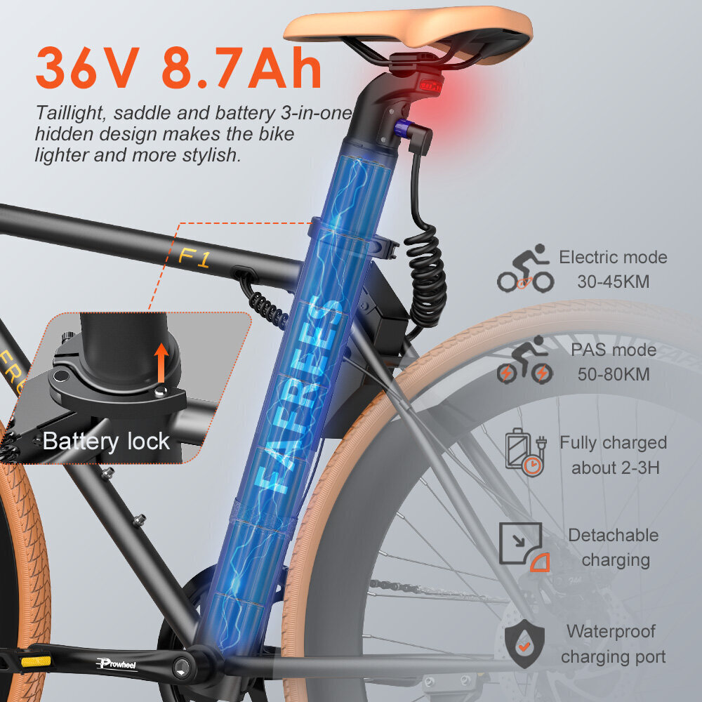 Elektriskais velosipēds FAFREES F1-38C, 27", oranžs, 250W, 8,7Ah cena un informācija | Elektrovelosipēdi | 220.lv