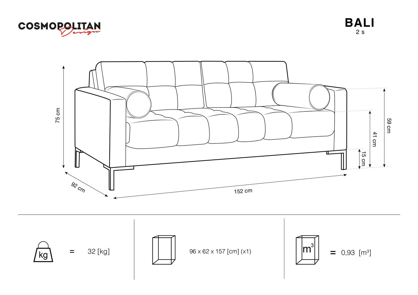 Dīvāns Cosmopolitan Design Bali 2S, tumši pelēks/zelta krāsas цена и информация | Dīvāni | 220.lv