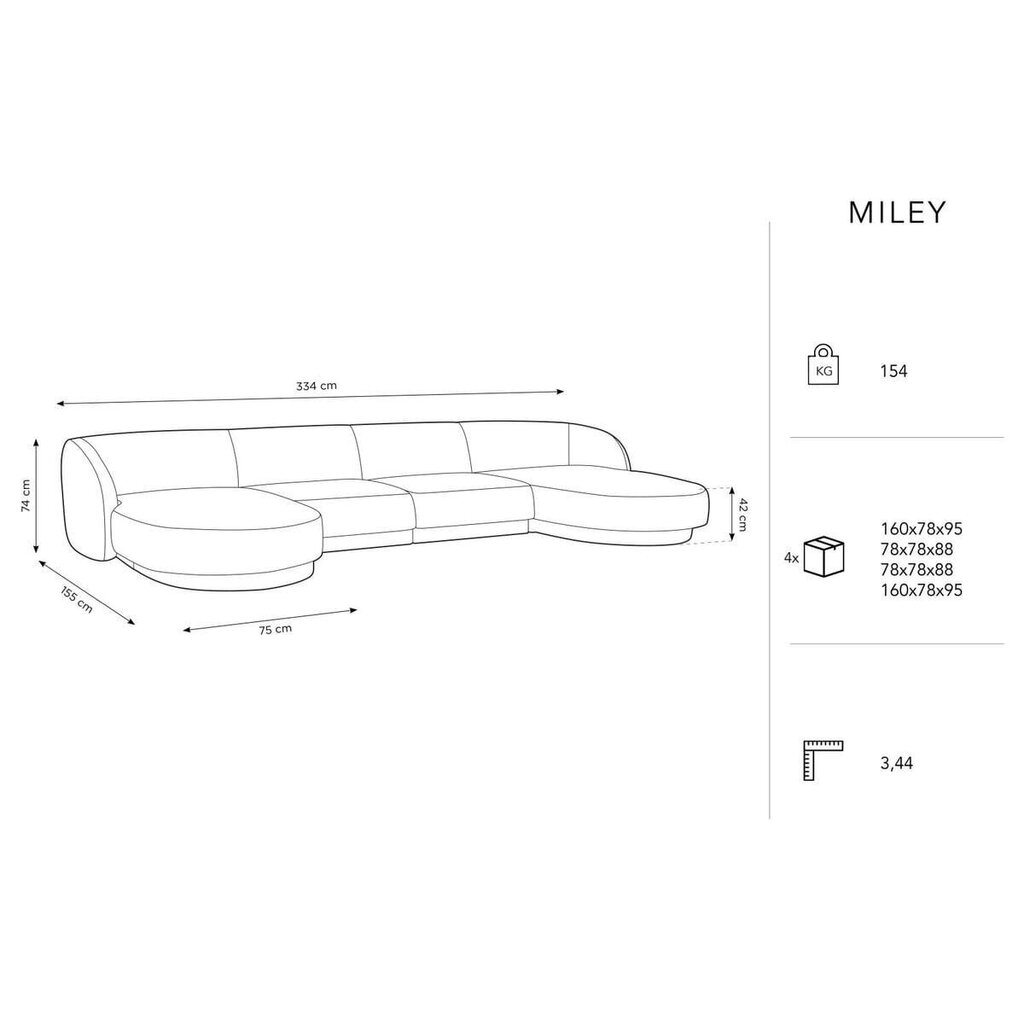 Samtains panorāmas dīvāns Micadoni Miley, 334 x 155 x 74, melns cena un informācija | Dīvāni | 220.lv