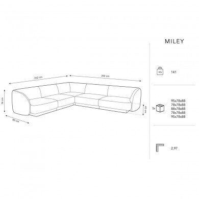 Samtains simetrisks stūra dīvāns Micadoni Miley, 252 x 252 x 74, balts цена и информация | Dīvāni | 220.lv