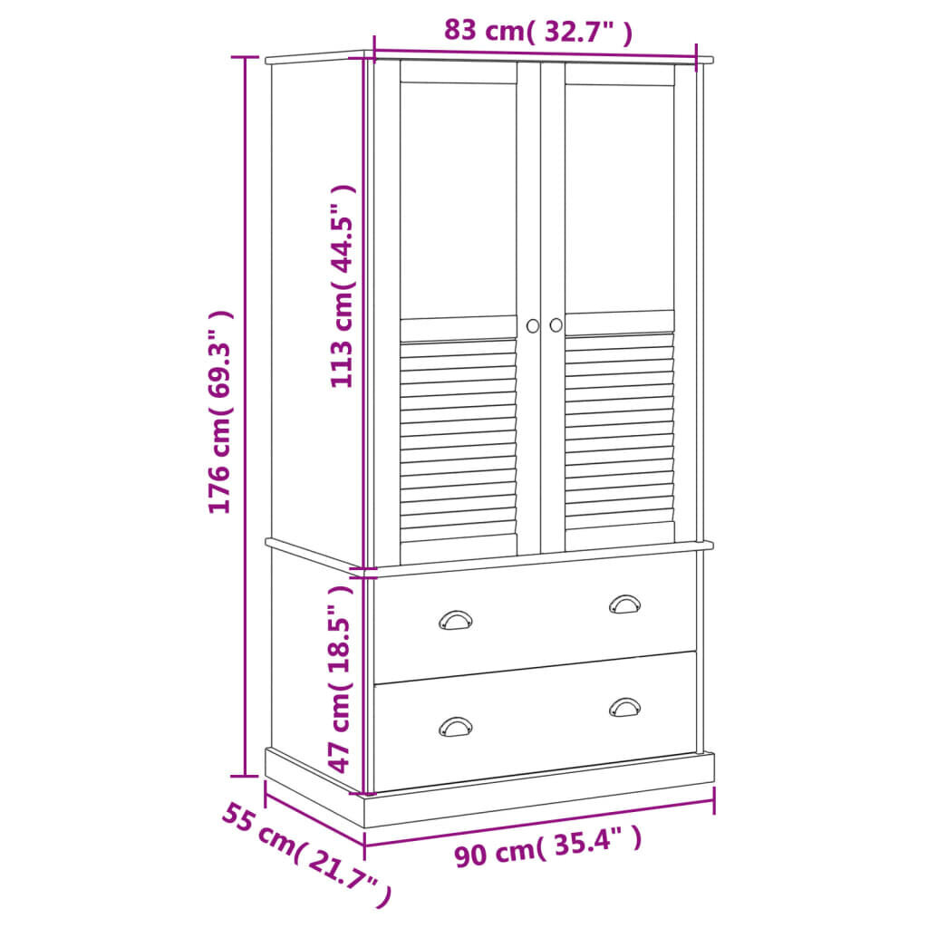 vidaXL skapis VIGO, 90x55x176 cm, priedes masīvkoks, pelēks cena un informācija | Skapji | 220.lv