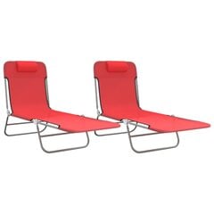 2 sauļošanās krēslu komplekts vidaXL, sarkans цена и информация | Шезлонги | 220.lv