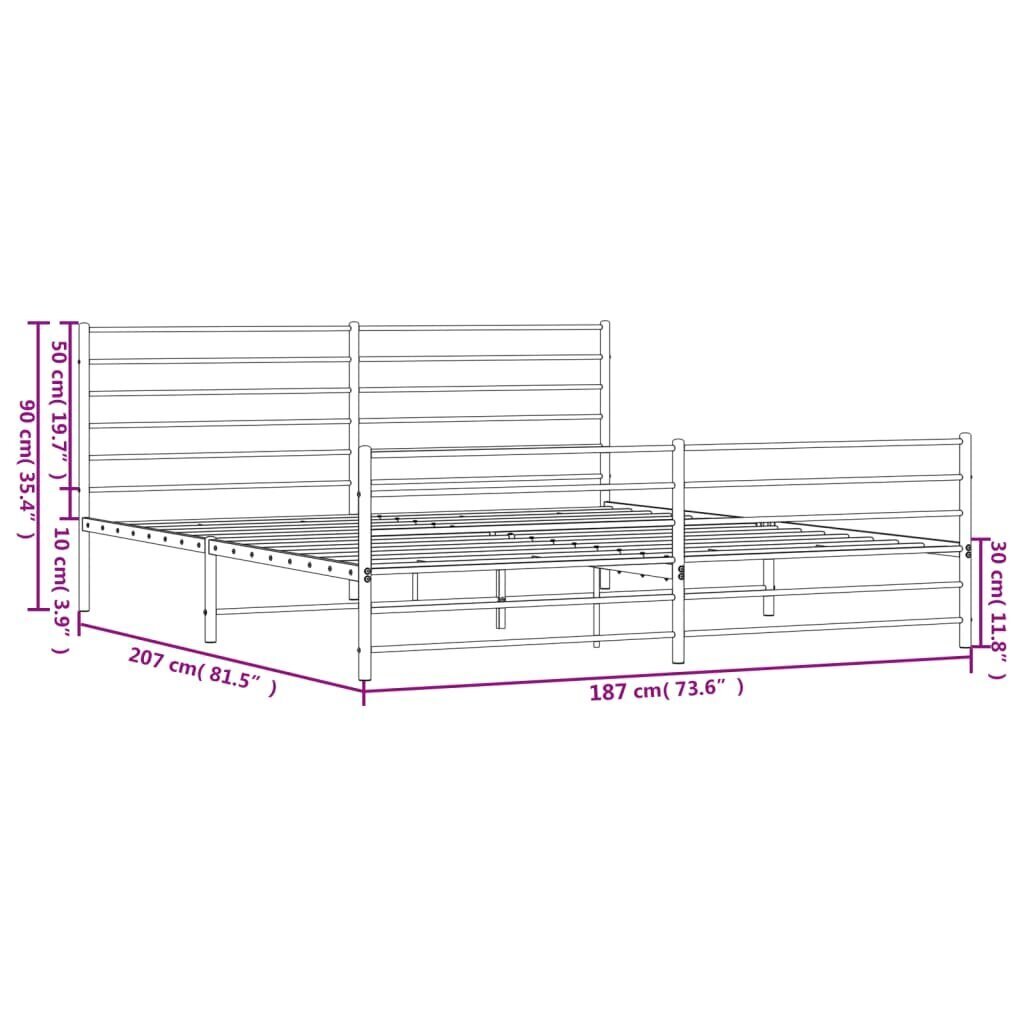 vidaXL gultas rāmis ar galvgali un kājgali, balts metāls, 180x200 cm cena un informācija | Gultas | 220.lv