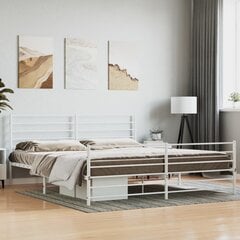 vidaXL gultas rāmis ar galvgali un kājgali, balts metāls, 180x200 cm cena un informācija | Gultas | 220.lv
