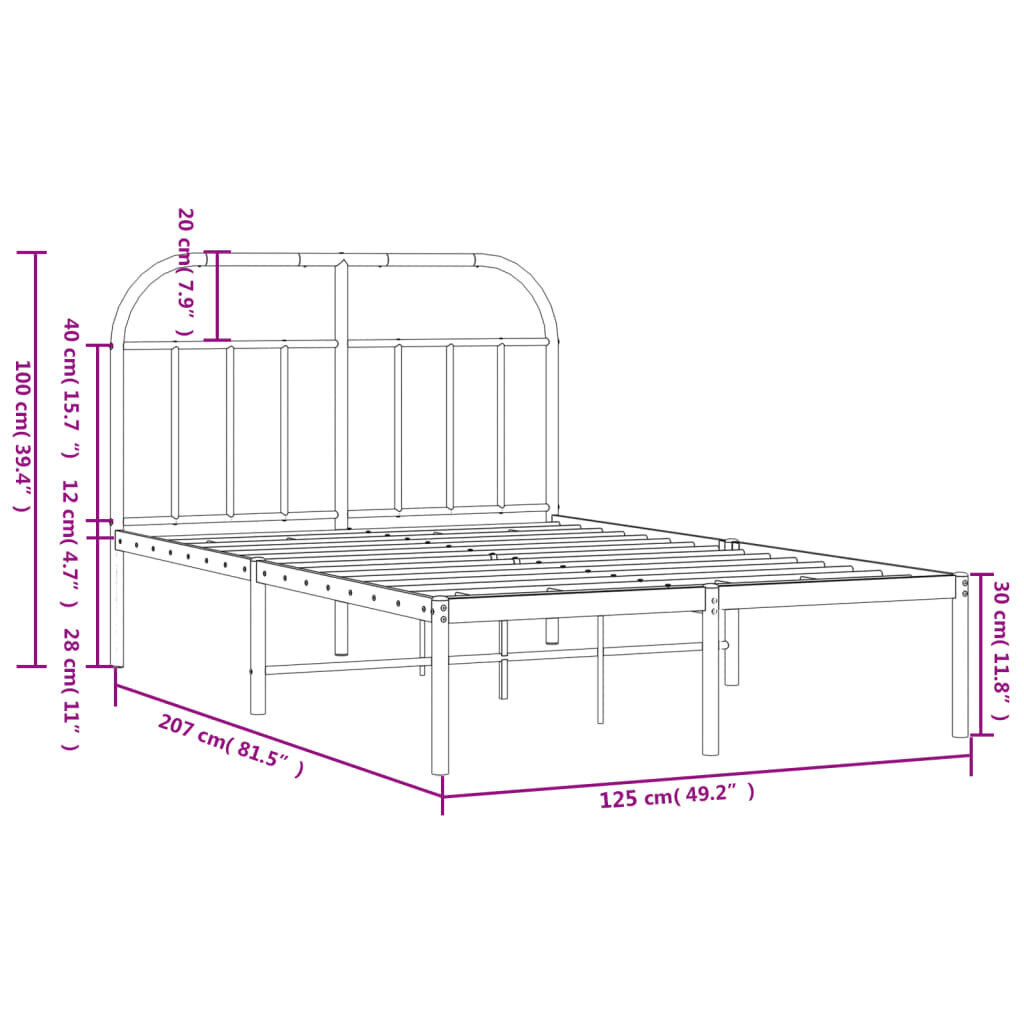 vidaXL gultas rāmis ar galvgali, melns metāls, 120x200 cm cena un informācija | Gultas | 220.lv