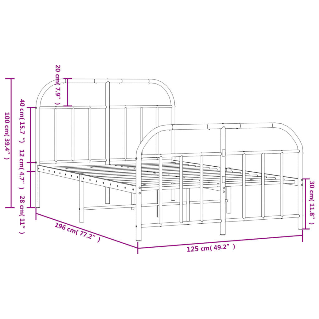 vidaXL gultas rāmis ar galvgali un kājgali, balts metāls, 120x190 cm цена и информация | Gultas | 220.lv