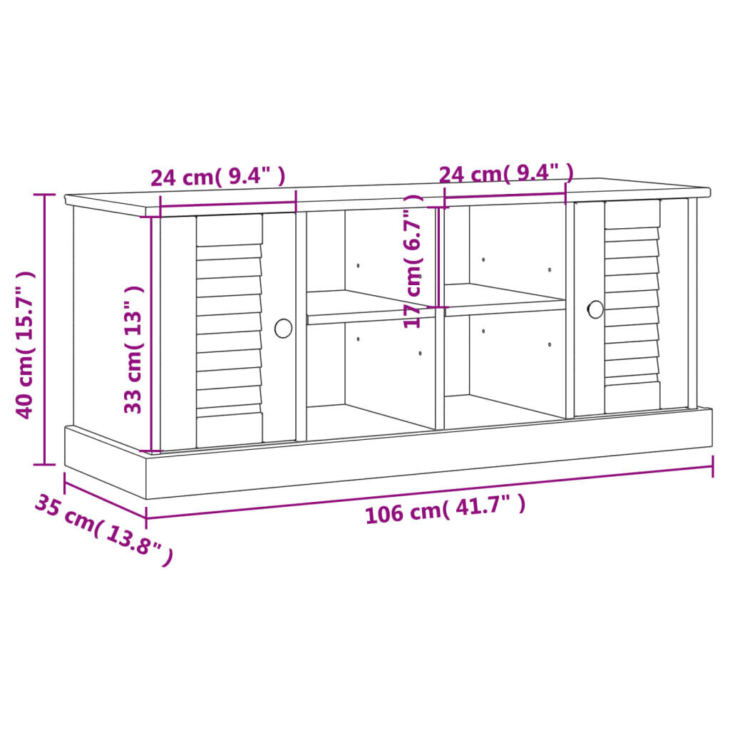 vidaXL apavu skapis VIGO, 106x35x40 cm, priedes masīvkoks, pelēks cena un informācija | Apavu skapji, apavu plaukti, priekšnama soliņi | 220.lv