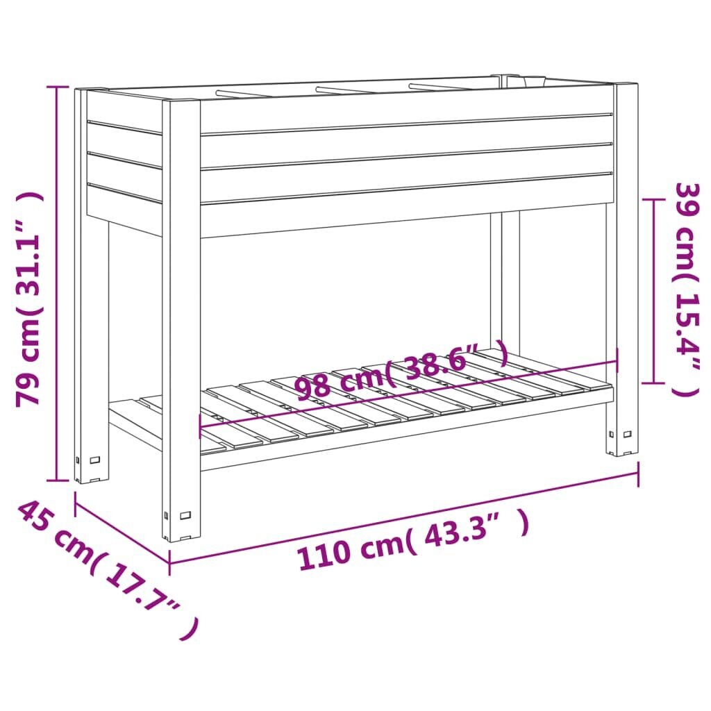 vidaXL augstā puķu kaste, gaiši brūna, 110x45x79 cm, polipropilēns цена и информация | Balkona kastes | 220.lv