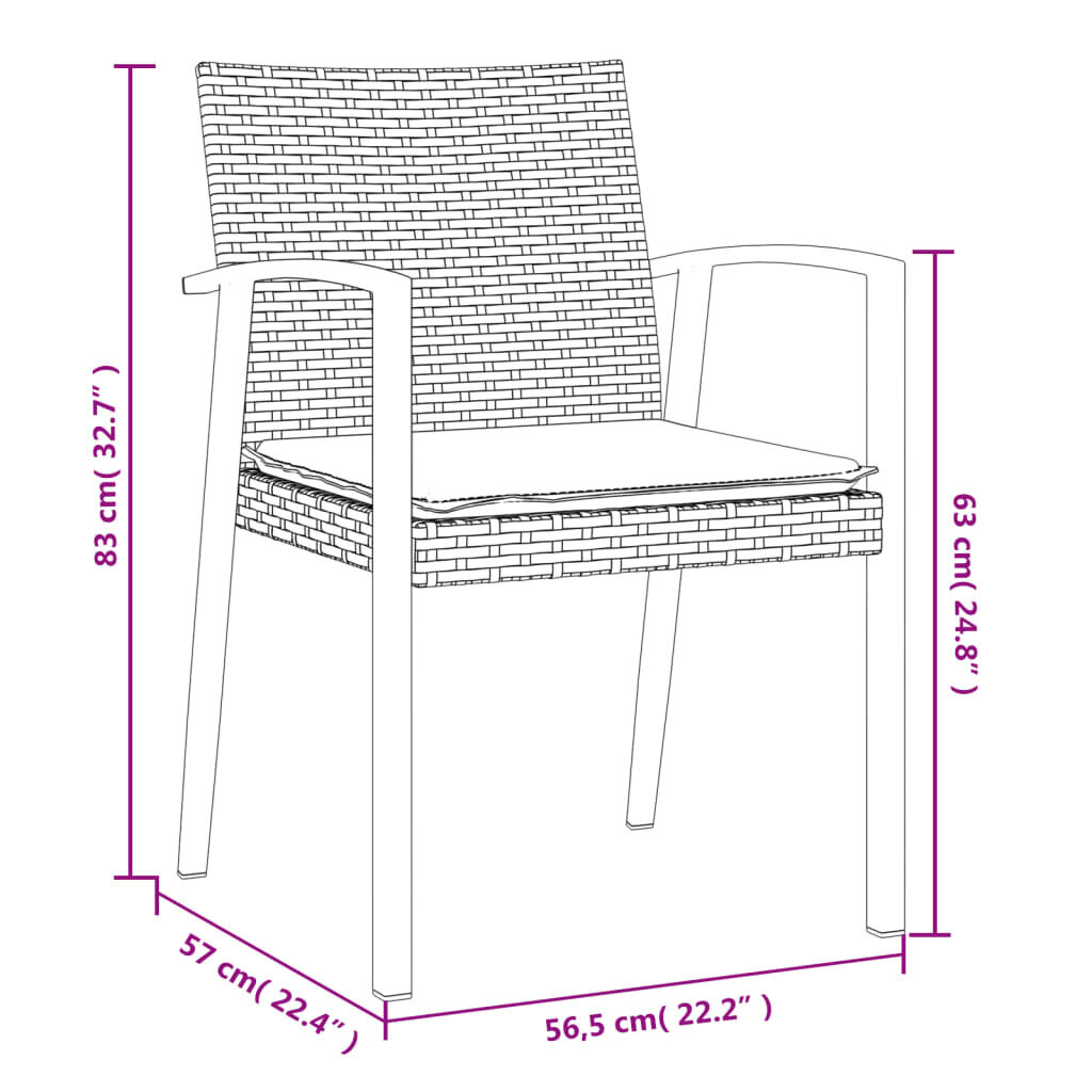 vidaXL dārza krēsli ar matračiem, 4 gab., 56,5x57x83 cm, PE cena un informācija | Dārza krēsli | 220.lv