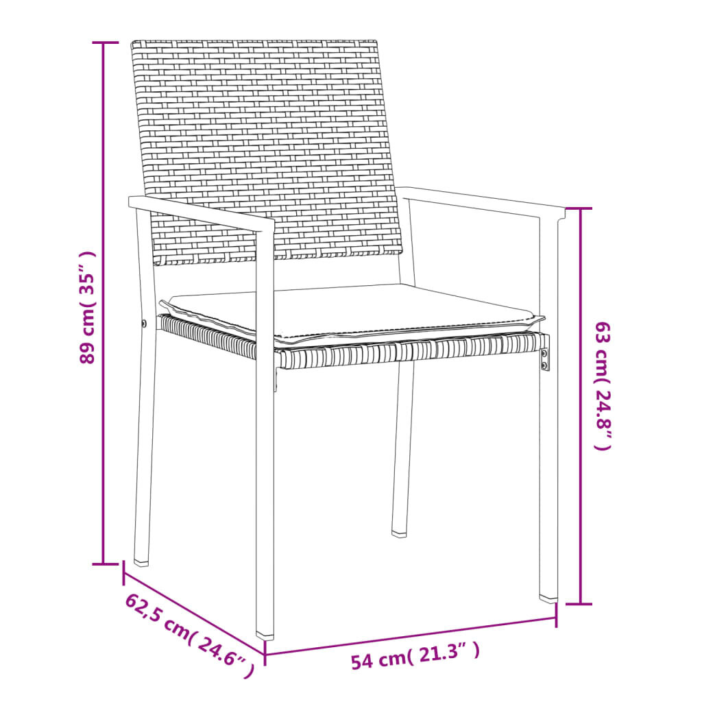 vidaXL dārza krēsli ar matračiem, 4 gab., 54x62,5x89 cm, PE cena un informācija | Dārza krēsli | 220.lv