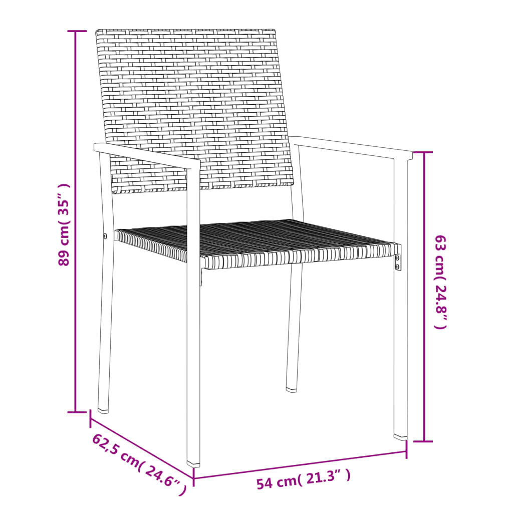 vidaXL dārza krēsli, 2 gab., 54x62,5x89 cm, PE rotangpalma, melni cena un informācija | Dārza krēsli | 220.lv