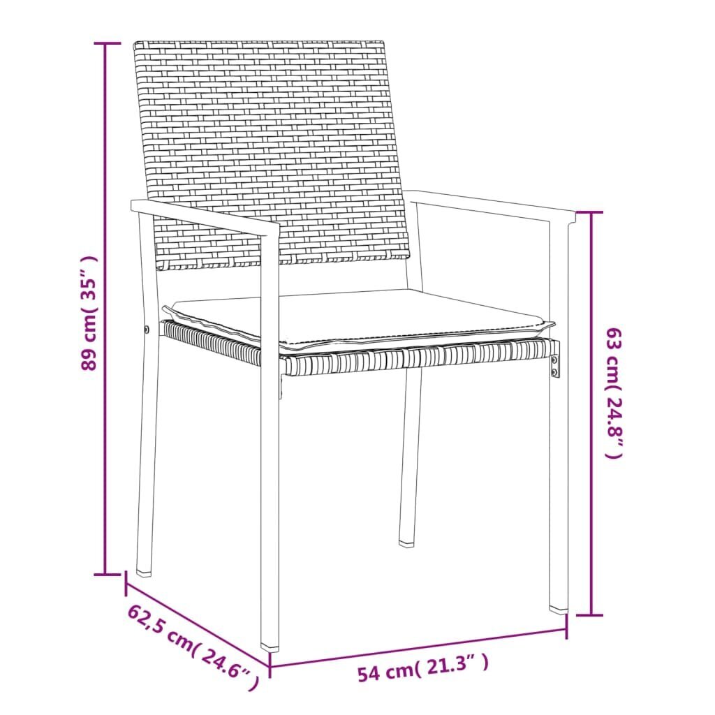 vidaXL dārza krēsli ar matračiem, 2 gb., 54x62,5x89 cm, PE rotangpalma cena un informācija | Dārza krēsli | 220.lv