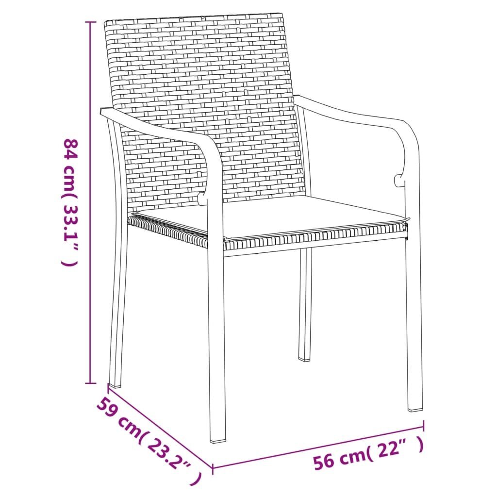 vidaXL dārza krēsli ar matračiem, 6 gab., 56x59x84 cm, PE rotangpalma cena un informācija | Dārza krēsli | 220.lv