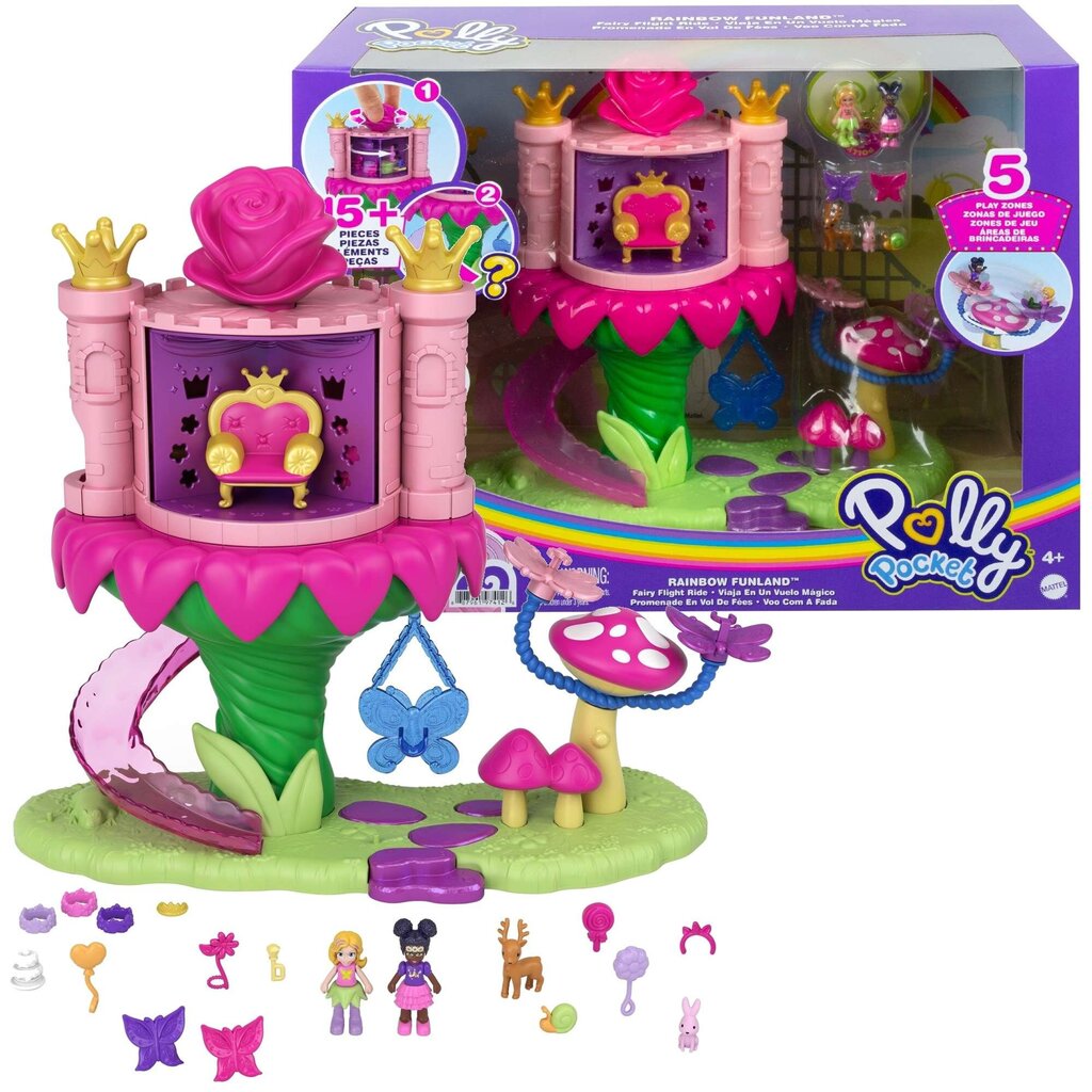Lelles mājas komplekts Polly Pocket Rainbow fairy funfair, 15 gab. cena un informācija | Rotaļlietas meitenēm | 220.lv