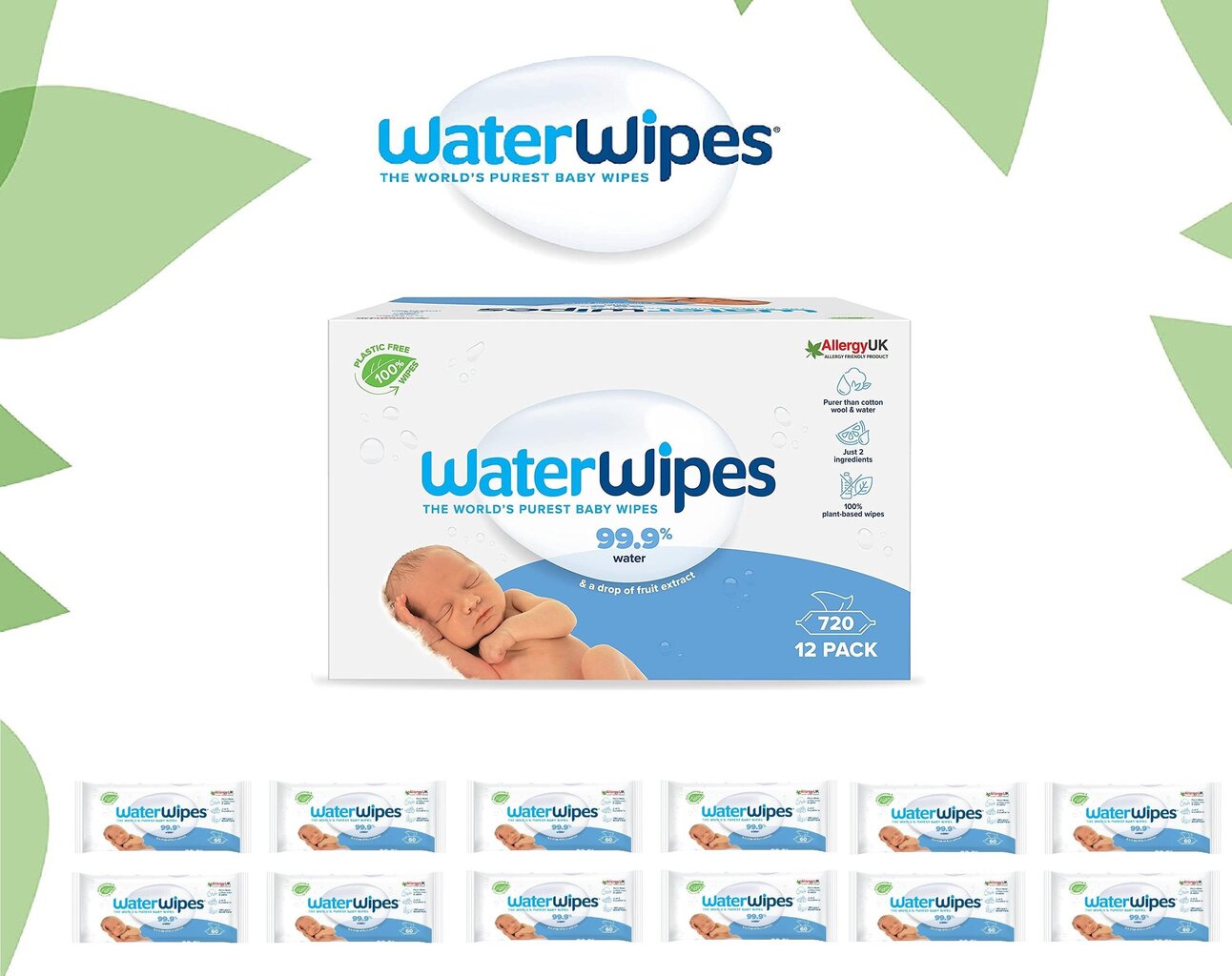 Mitrās salvetes zīdaiņiem 12 x 60 gab. WaterWipes cena un informācija | Bērnu kosmētika, līdzekļi jaunajām māmiņām | 220.lv