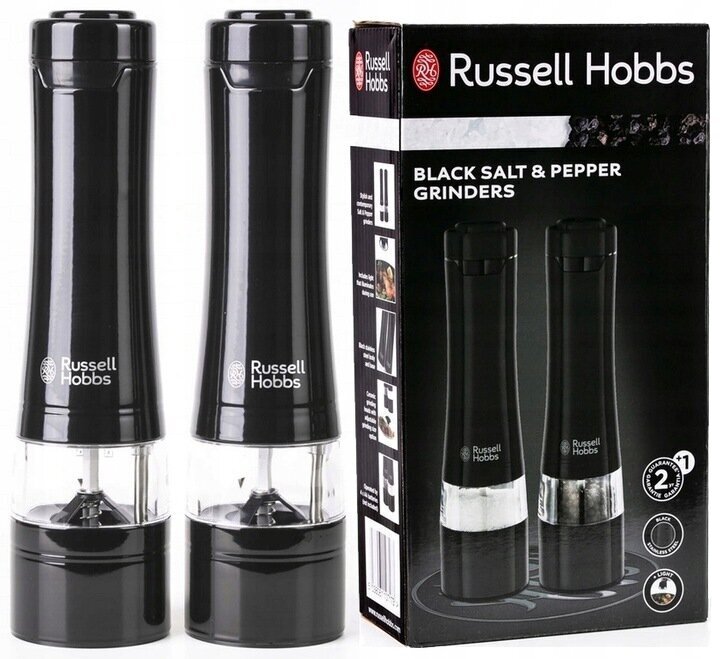 Russell Hobbs elektrisko piparu un sāls smalcinātāju komplekts, 2 gab., melns cena un informācija | Garšvielu trauki, dzirnaviņas | 220.lv