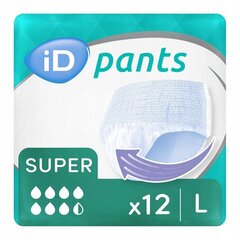 Подгузники для взрослых iD Pants Super, размер L, 12 шт. цена и информация | Подгузники, прокладки, одноразовые пеленки для взрослых | 220.lv