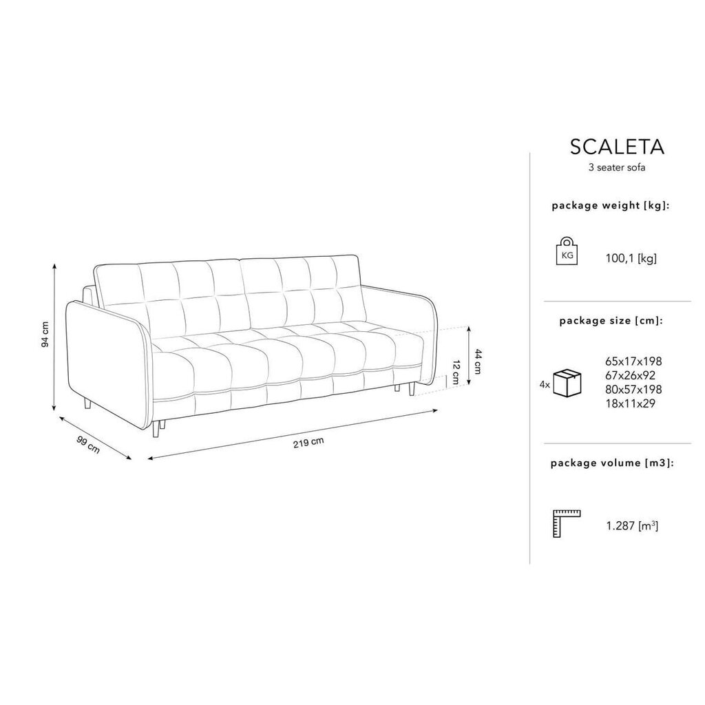 Samtains dīvāns-gulta Micadoni Scaleta, melns cena un informācija | Dīvāni | 220.lv