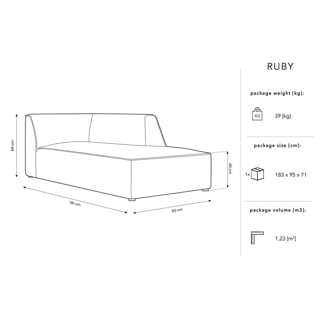 Samtains labās puses dīvāns Micadoni Ruby, pelēks cena un informācija | Dīvāni | 220.lv