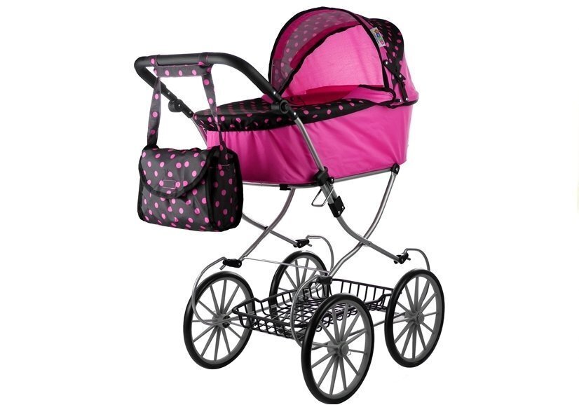 Retro leļļu ratiņi Alice XL, rozā/melni cena un informācija | Rotaļlietas meitenēm | 220.lv