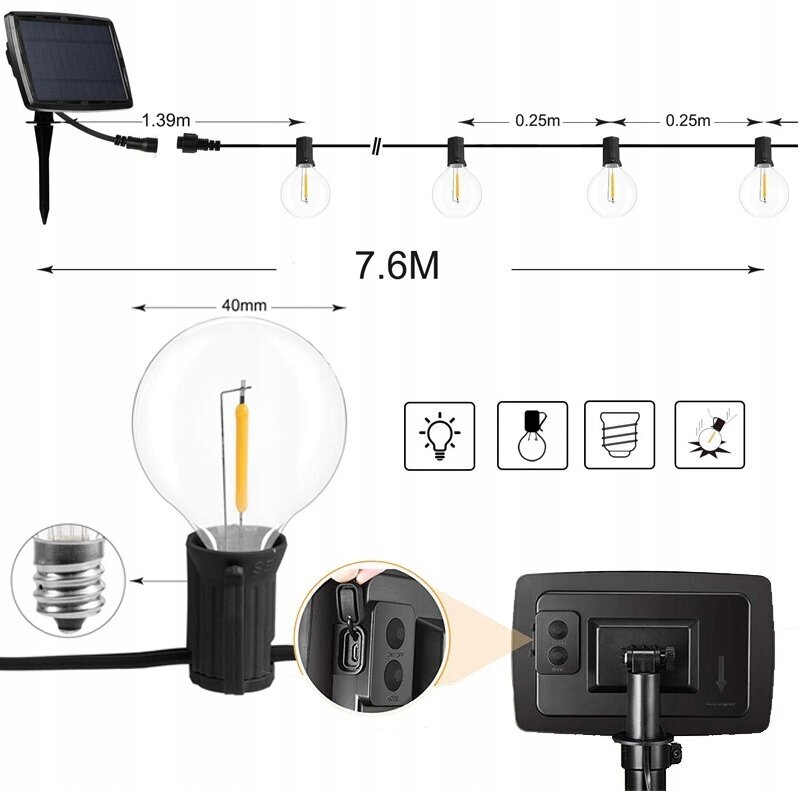 Dārza gaismas virtene Girlande ar 25 Saules/USB spuldzēm цена и информация | Āra apgaismojums | 220.lv