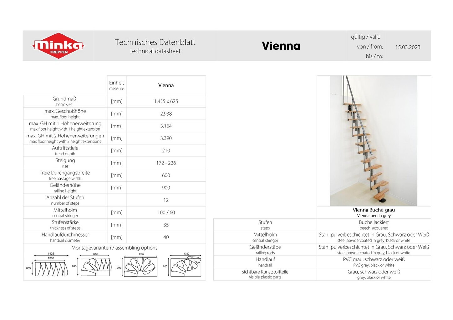 Moduļu kāpnes Vienna Minka melnas, 294 cm цена и информация | Kāpnes | 220.lv