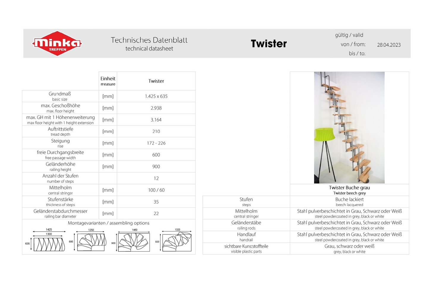 Moduļu kāpnes Twister Minka sudraba, 294 cm cena un informācija | Kāpnes | 220.lv