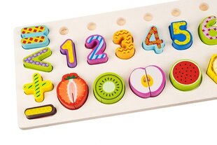 Цветной деревянный сортировщик цифр и фруктов - головоломка Монтессори цена и информация | Развивающие игрушки | 220.lv