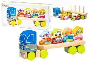 Koka kravas automašīna ar automašīnām, Cubika cena un informācija | Attīstošās rotaļlietas | 220.lv