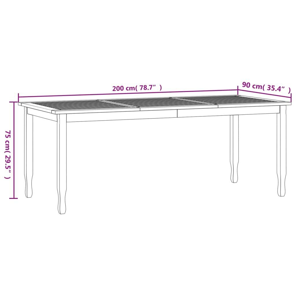Dārza galds, 200x90x75 cm, masīvs tīkkoks цена и информация | Dārza galdi | 220.lv