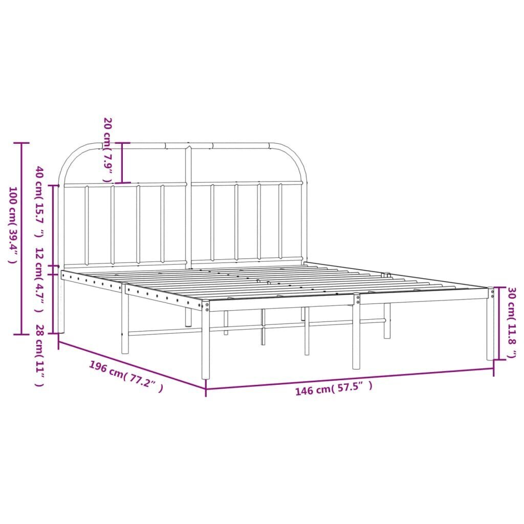 Gultas rāmis ar galvgali, balts metāls, 140x190 cm cena un informācija | Gultas | 220.lv