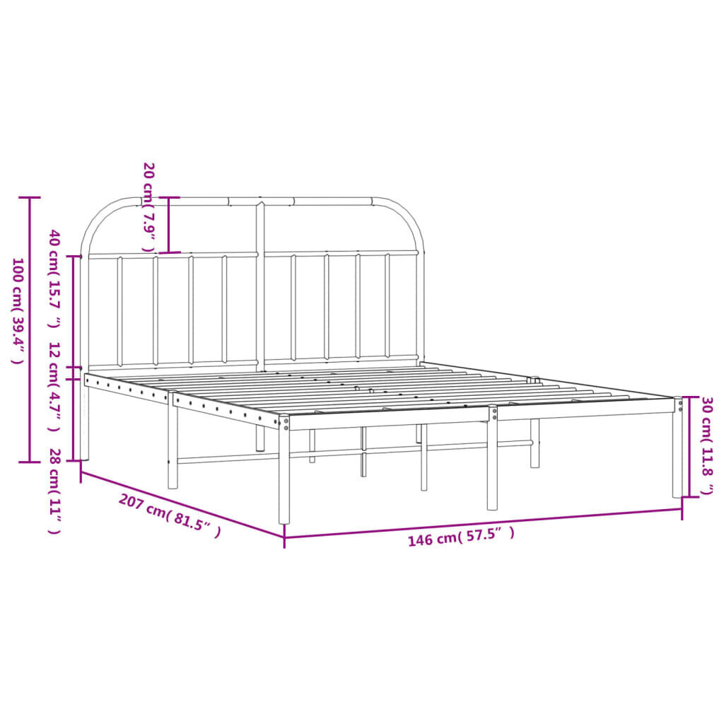 Gultas rāmis ar galvgali, balts metāls, 140x200 cm cena un informācija | Gultas | 220.lv