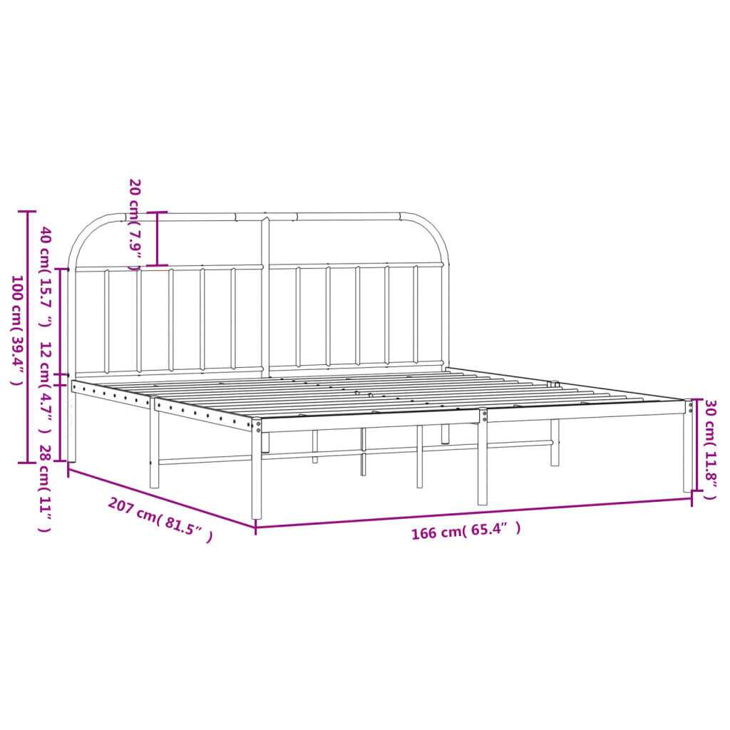 Gultas rāmis ar galvgali, melns metāls, 160x200 cm cena un informācija | Gultas | 220.lv