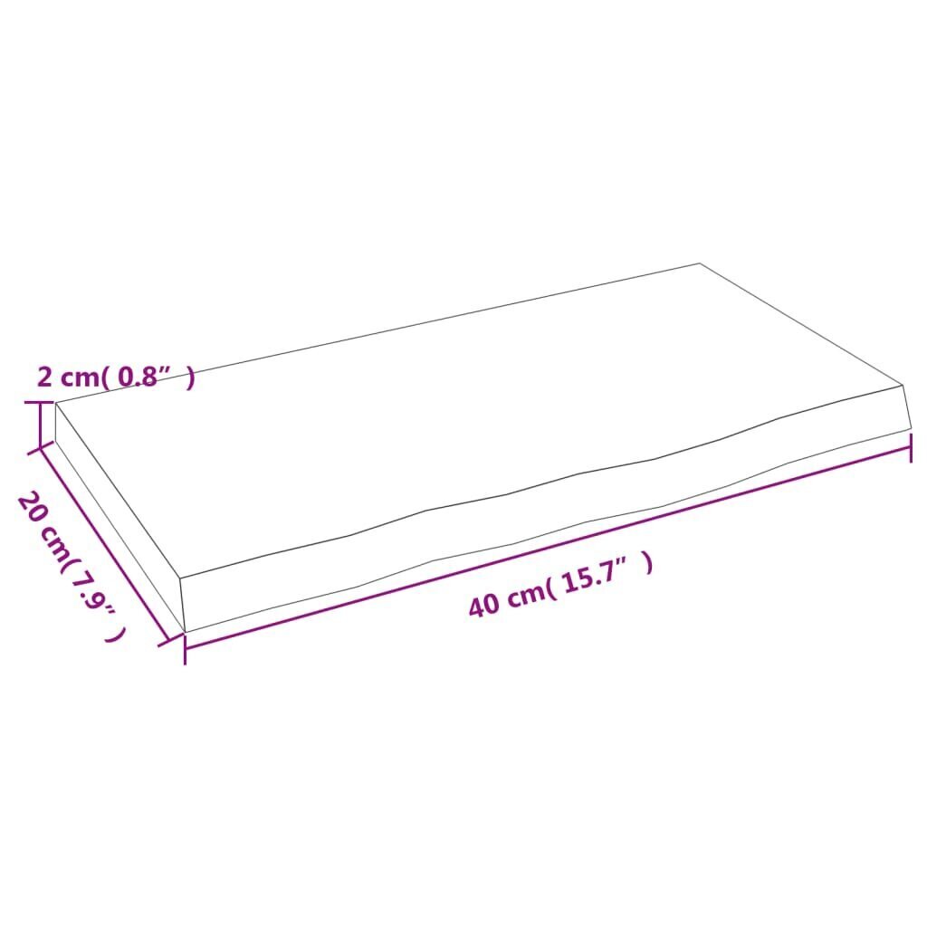 Sienas plaukts, 40x20x2 cm, neapstrādāts ozola masīvkoks cena un informācija | Plaukti | 220.lv