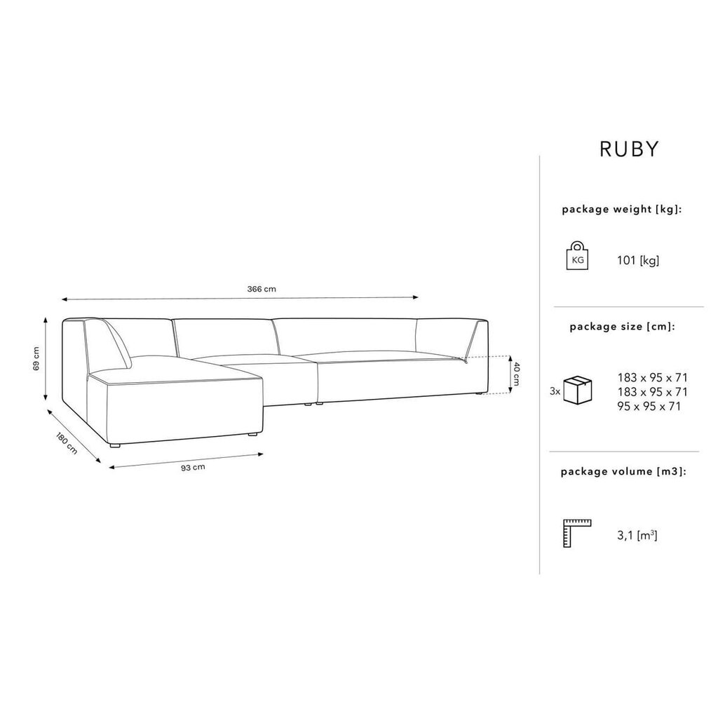 Stūra dīvāns Micadoni Home Ruby, melns cena un informācija | Stūra dīvāni | 220.lv