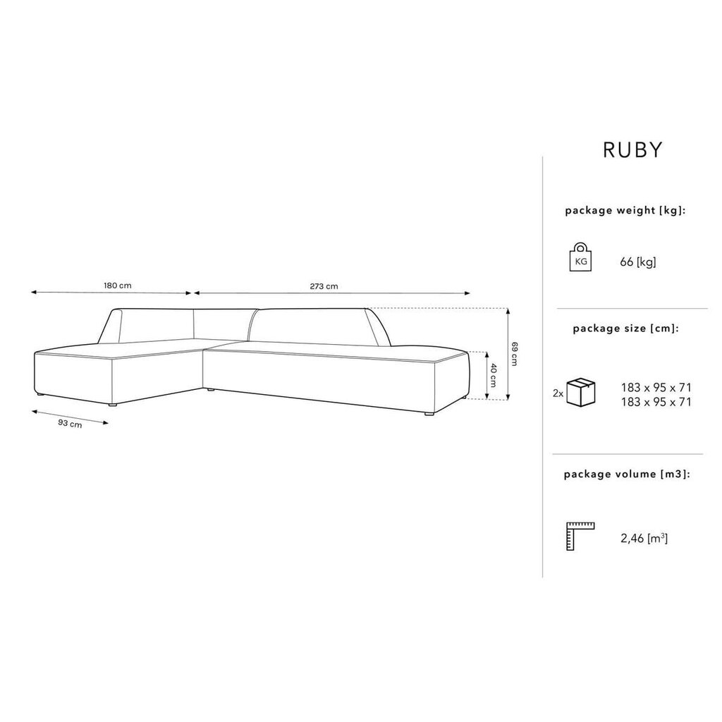 Stūra dīvāns Micadoni Home Ruby, pelēks cena un informācija | Stūra dīvāni | 220.lv