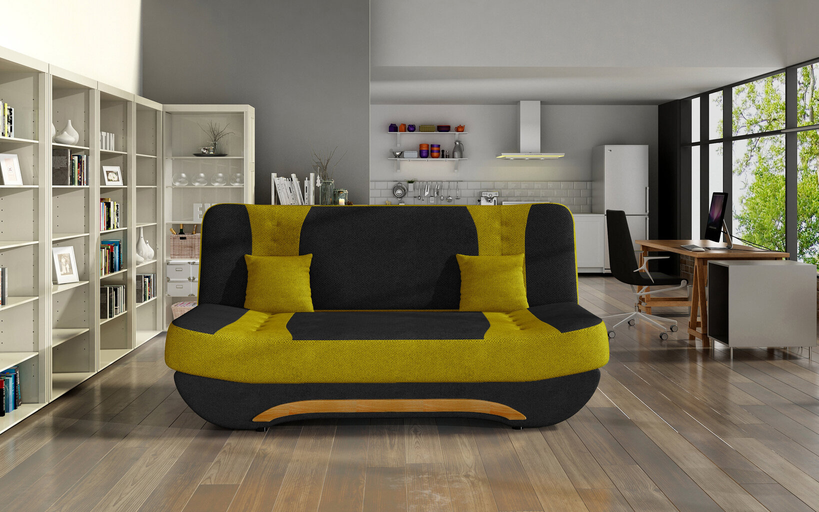 Dīvāns NORE Ewa II, melns/dzeltens cena un informācija | Dīvāni | 220.lv
