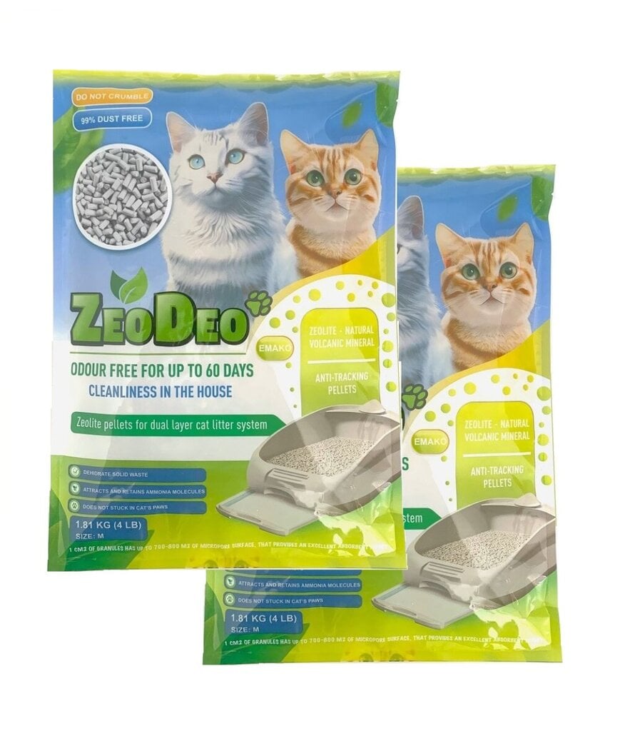 ZeoDeo – dabīgā ceolīta granulas kaķu pakaišu kastēm 3,6 kg (8Lb) 2x1,8kg. Paredzēts Tidy cats Breeze kaķu tualetēm (Tidy cats Breeze cat litter box refill) cena un informācija | Smiltis un pakaiši | 220.lv