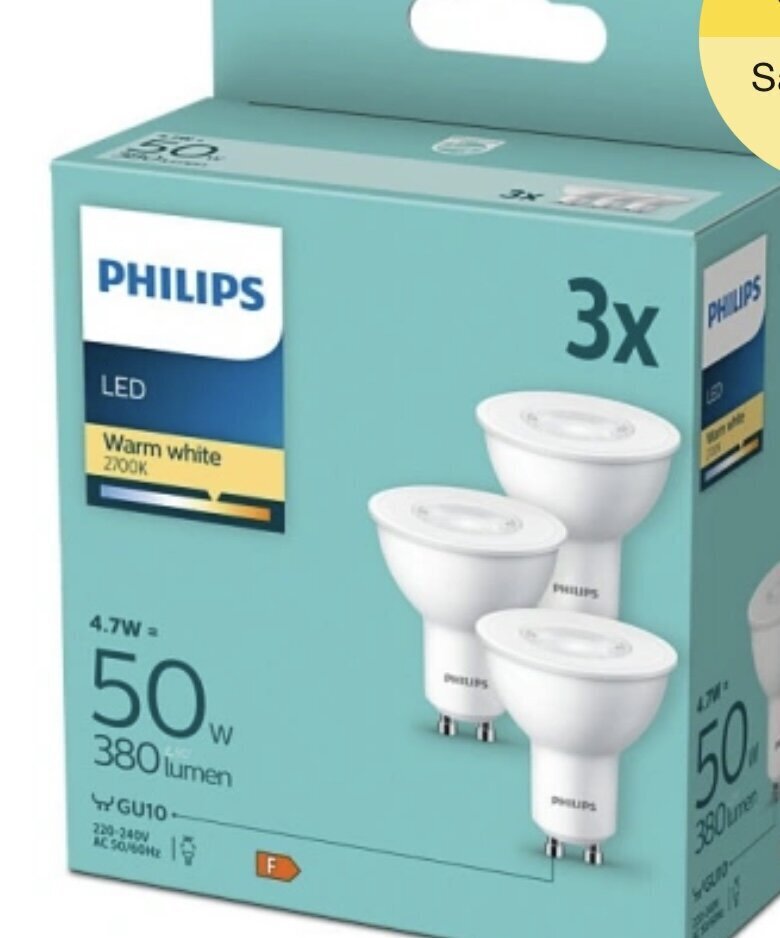 LED Spuldze Philips GU10 380lm 2700K, 3 gb. cena un informācija | Spuldzes | 220.lv